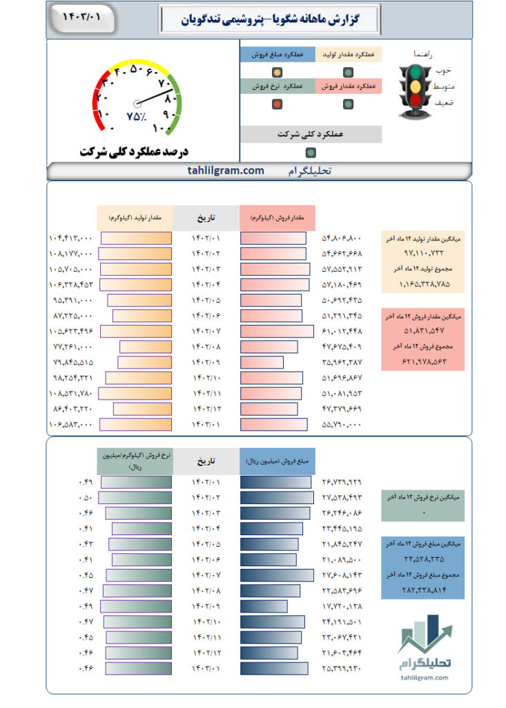 گزارش ماهانه شگویا-پتروشیمی تندگویان