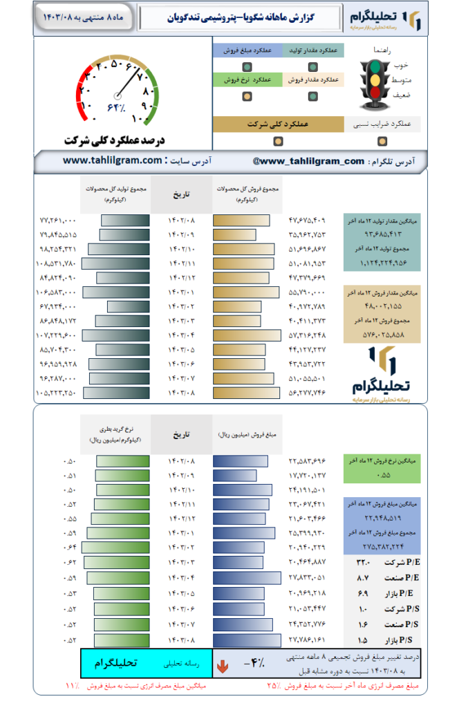 گزارش ماهانه منتهی به 1403/08 شگویا-پتروشیمی تندگویان
