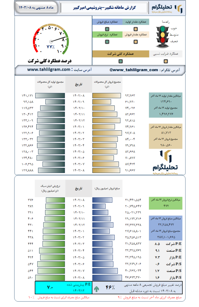 گزارش ماهانه منتهی به 1403/08 شکبیر-پتروشیمی امیرکبیر
