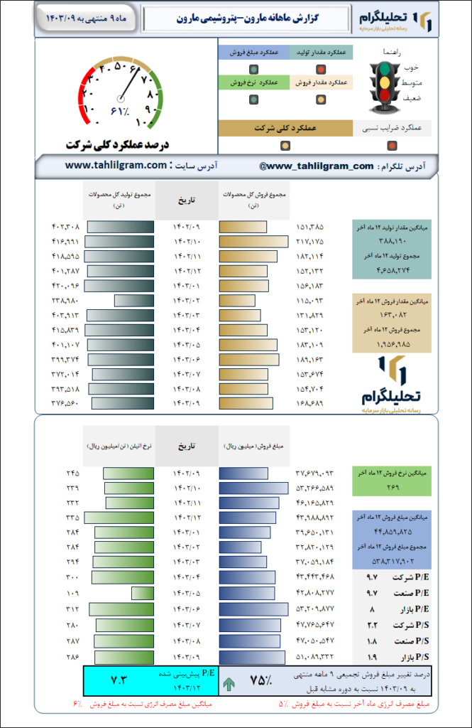 گزارش ماهانه منتهی به 1403/09 مارون-پتروشیمی مارون
