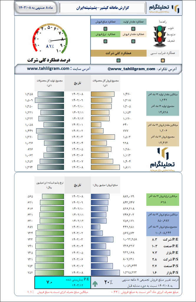 گزارش ماهانه منتهی به 1403/08 کپشیر-پشم‌شیشه‌ایران‌
